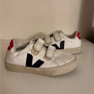 Veja Kids Sneakers in White and Navy with Red Accents